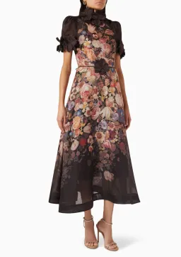 Zimmermann Luminosity Liftoff Flower Midi Dress Morisot Black Floral Print Size 4 / AU 16 for rent on The Volte - image 1