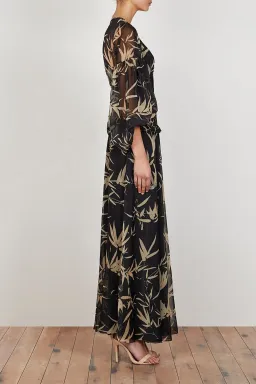 Shona Joy Monterey Shirred Lace Up Maxi Dress in Black/Wheat Print Size AU 8 for rent on The Volte - image 5