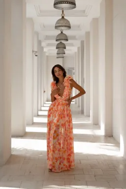 Anne Louise Boutique Cassini Orange Fuchsia Floral Maxi Dress Size AU 8 for rent on The Volte - image 9
