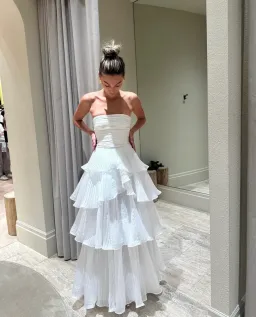 Aje Sunbeam Ruched Bustier and Cosmos Tiered Maxi Skirt Set Ivory Size 8 for rent on The Volte - image 1