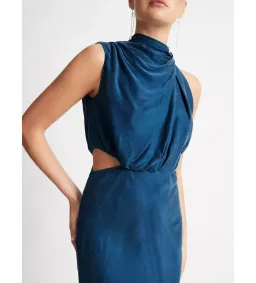 Sheike Park Ave Draped Midi Dress Teal  Size 12 for rent on The Volte - image 3