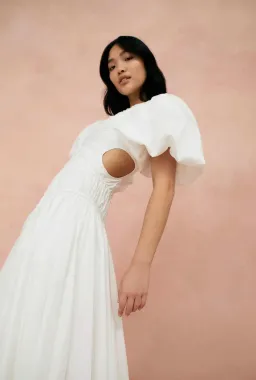 Aje Siren Drawstring Midi Dress Ivory Size 6 for rent on The Volte - image 3