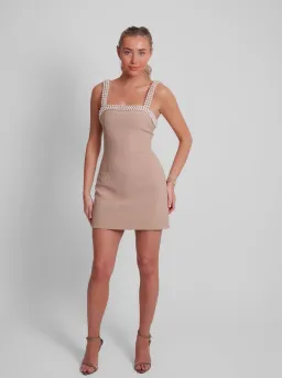 Odd Muse The Ultimate Muse Pearl Trim Mini Dress in Camel Size 6 for rent on The Volte - image 1