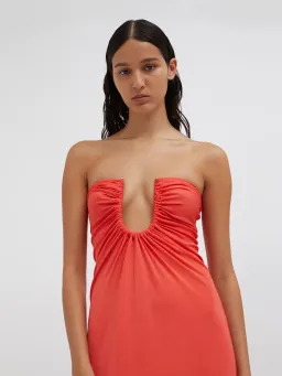 Christopher Esber Arced Palm Strapless Dress in Grapefruit Size 10  for rent on The Volte - image 2