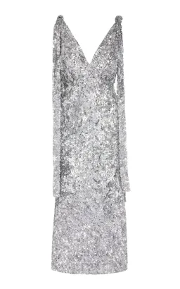 Rachel Gilbert Jacinta Sequined Midi Dress Silver Size 10 for rent on The Volte - image 4