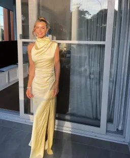 Misha Costantina Satin Gown in Soft Gold Yellow Size 8/S for rent on The Volte - image 5