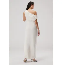 Misha Aster Drape Shoulder Satin Maxi Dress Antique White 8/S for rent on The Volte - image 4