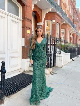 Jadore JX6097 Nicolette Long Sleeve Evening Dress Emerald Size AU 20 for rent on The Volte - image 1