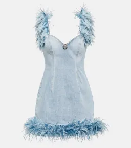 Area NYC Feather Trimmed Mini Dress Blue Size 6 for rent on The Volte - image 2