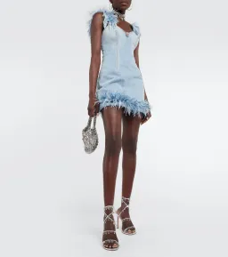 Area NYC Feather Trimmed Mini Dress Blue Size 6 for rent on The Volte - image 1