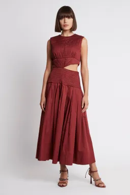 Aje Cascade Cutout Midi Dress in Burgundy Size 6 for rent on The Volte - image 2