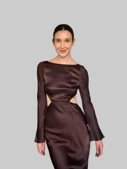 Shona Joy Lana Long Sleeve Open Back Midi Dress Burgundy Size 8 for rent on The Volte - image 4
