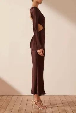 Shona Joy Lana Long Sleeve Open Back Midi Dress Burgundy Size 8 for rent on The Volte - image 2