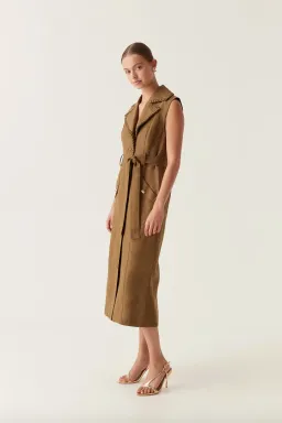 Aje Encompass Utility Midi Dress in Deep Olive Size 8 for rent on The Volte - image 2