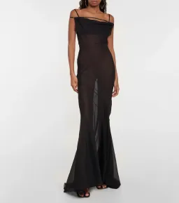 Jacquemus La Robe Draggiu Silk-Blend Maxi Dress in Black Size 36/AU 8 for rent on The Volte - image 2