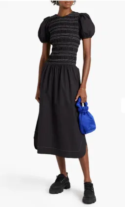 Ganni Poplin Shirred Dress Black Size 38/ AU 10 for rent on The Volte - image 2