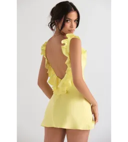 House of CB Tink  Satin Ruffle Mini Dress Buttercup Size 8 for rent on The Volte - image 2