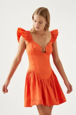 AJE Simone Frill Sleeve Mini Dress Orange Size 8  for rent on The Volte - image 2
