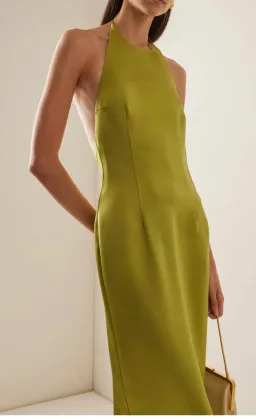 STAUD Janet Satin Halterneck Maxi Dress Lime Green Size 8  for rent on The Volte - image 2