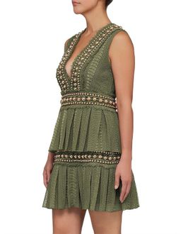 Khaki Lace Pleat Mini Dress Size 8 for rent on The Volte - image 2