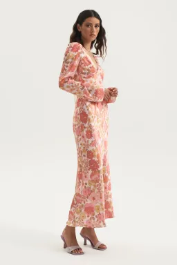 Ownley Zaliah Bias Backless Midi Dress Pink Floral Size S / AU 8 for rent on The Volte - image 5