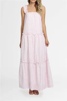 Charlie Holiday Lottie Maxi Dress Pink Gingham Size 8 for rent on The Volte - image 1