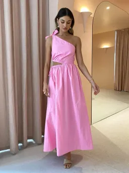 By Nicola Gabriella One Shoulder Midi Dress in Pink Grapefruit Size 10 for rent on The Volte - image 1