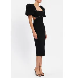 Rebecca Vallance Victoria Puff Sleeve Midi Dress in Black Size S / AU 12 for rent on The Volte - image 2