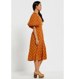 Bohemian Traders Panel Fit And Flared Midi Dress In Brown Dot Size AU 20 for rent on The Volte - image 2