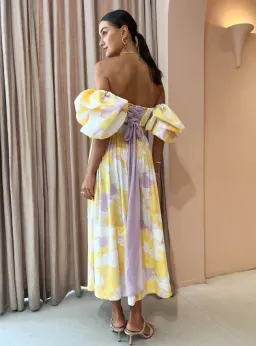 Leo Lin Simone Puff Top and Elina Pleated Midi Skirt Set Jasmine Print in Sun Size 8 for rent on The Volte - image 2