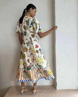 Alemais Theo Linen Blend Midi Dress Ivory Print Size AU 8 for rent on The Volte - image 3