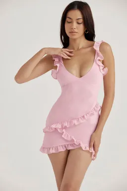 House Of Cb Tania Ruffle Mini Dress Pink Quartz Size 6  for rent on The Volte - image 3