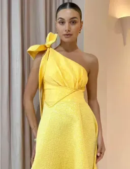 Rachel Gilbert Emiliano Midi One Shoulder In Lemondrop Size 6 for rent on The Volte - image 3