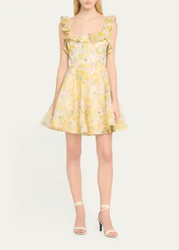 Zimmermann The Harmony Frilled Mini in Citrus Garden Print Size 1 / AU 10 for rent on The Volte - image 1