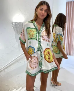 Alemais Porcelain Silk Shirt Size 8 and Short Size 10 Set Multi for rent on The Volte - image 3