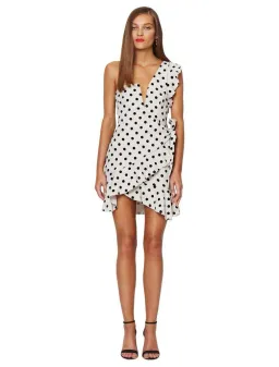 Bec & Bridge Anouk Asymmetric Mini Dress White Spot Size 10 for rent on The Volte - image 1
