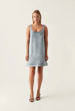 Aje Bambie Denim Mini Dress Two Tone Indigo Size 6  for rent on The Volte - image 4