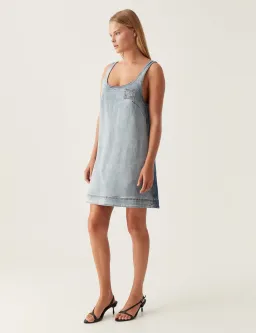 Aje Bambie Denim Mini Dress Two Tone Indigo Size 6  for rent on The Volte - image 1