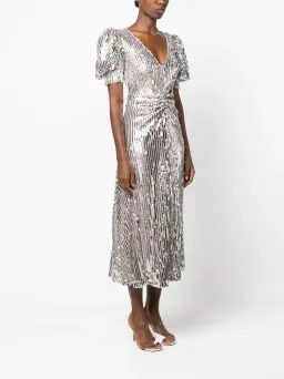 Rotate Puff Sleeve Sequin Midi Dress Silver Size 34/ AU 6 for rent on The Volte - image 2