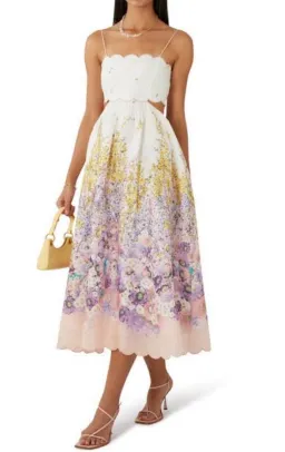 Zimmermann Jude Scallop Midi Dress Peach Gradient Floral Size 0P / AU 6 for rent on The Volte - image 3