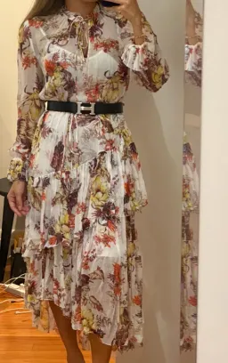 Zimmermann Matchmaker Tiered Midi Dress Ivory Tropical Floral Size 0P / AU 6 for rent on The Volte - image 3