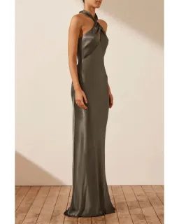Shona Joy La Lune High Neck Twist Maxi Dress Olive Size AU 10 for rent on The Volte - image 2
