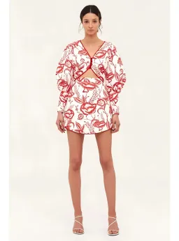 C/MEO Collective White Lie LS Dress Red/White Size AU 6 for rent on The Volte - image 1