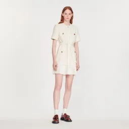 Sandro Tweed Pleated Trim Mini Dress in Ecru Size 34 FR / 6 AU for rent on The Volte - image 2