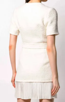 Sandro Tweed Pleated Trim Mini Dress in Ecru Size 34 FR / 6 AU for rent on The Volte - image 3