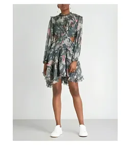 Zimmermann Iris Corsair Open-Back Ruffled Silk Mini Dress Floral Size 1 / AU 10 for rent on The Volte - image 1