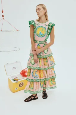 Alemais Porcelain Frill Midi Dress Multi Print Size 14 for rent on The Volte - image 1