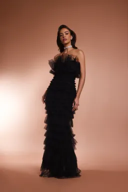 From A Friend Odette Tulle Ruffle Maxi Dress Black Size XS/S / AU 6/8 for rent on The Volte - image 1