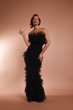 From A Friend Odette Tulle Ruffle Maxi Dress Black Size XS/S / AU 6/8 for rent on The Volte - image 2