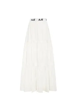 Aje Bardot Logo Tiered Midi Skirt White Size 6 for rent on The Volte - image 3